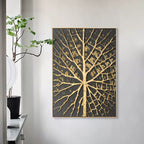 Plaster Art Black And Gold Leaf Vein Textured Painting