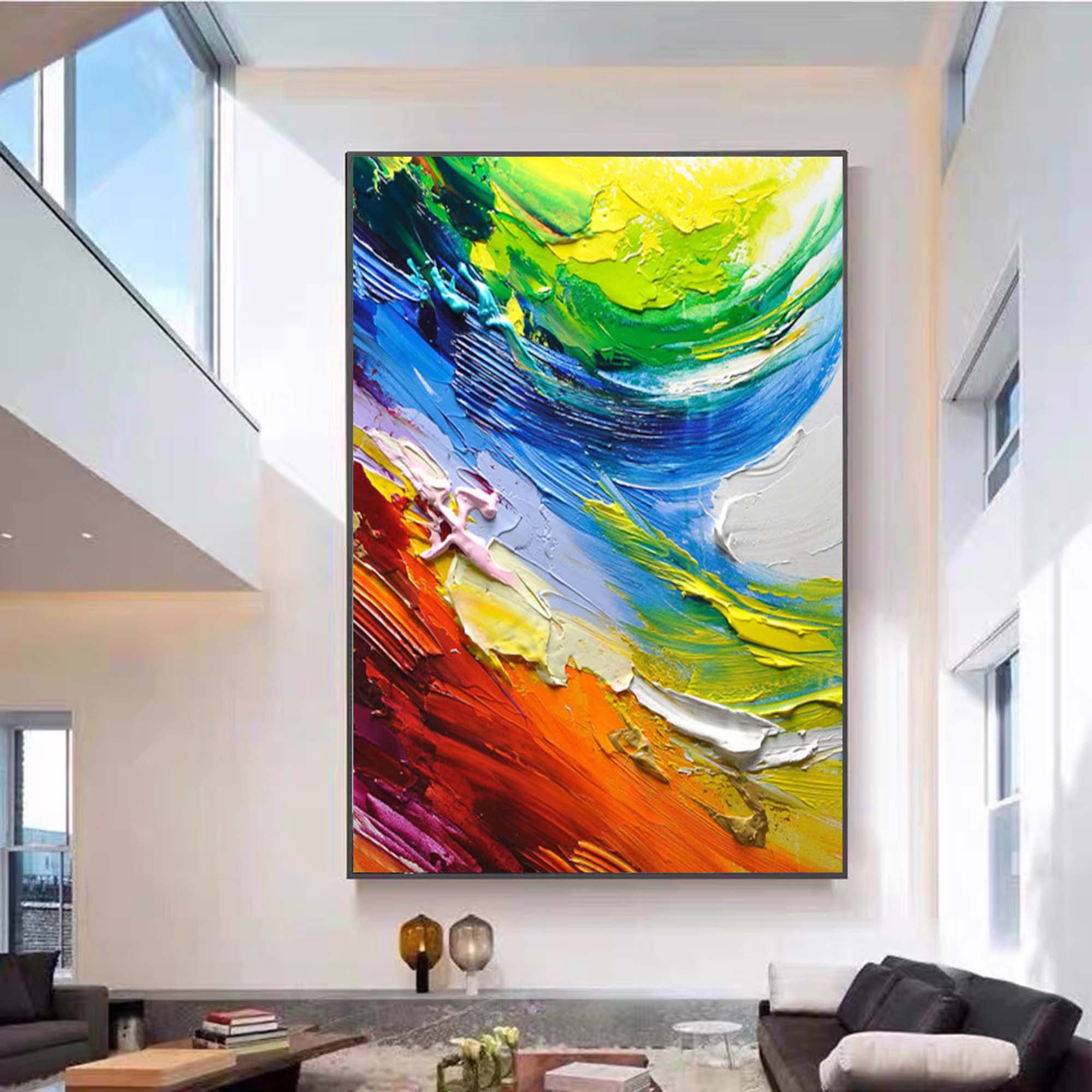 Vibrant Color Wave Impasto Painting