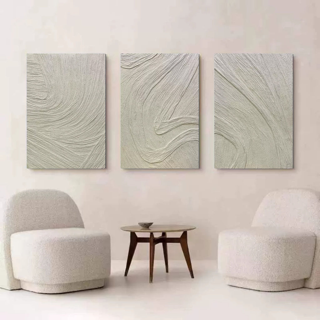 Textured Neutral Wave Triptych Relief Painting Set
