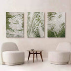 Set of 3 Green And White Triptych Painting