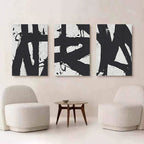 Set of 3 Black White Triptych Wall Art Textured