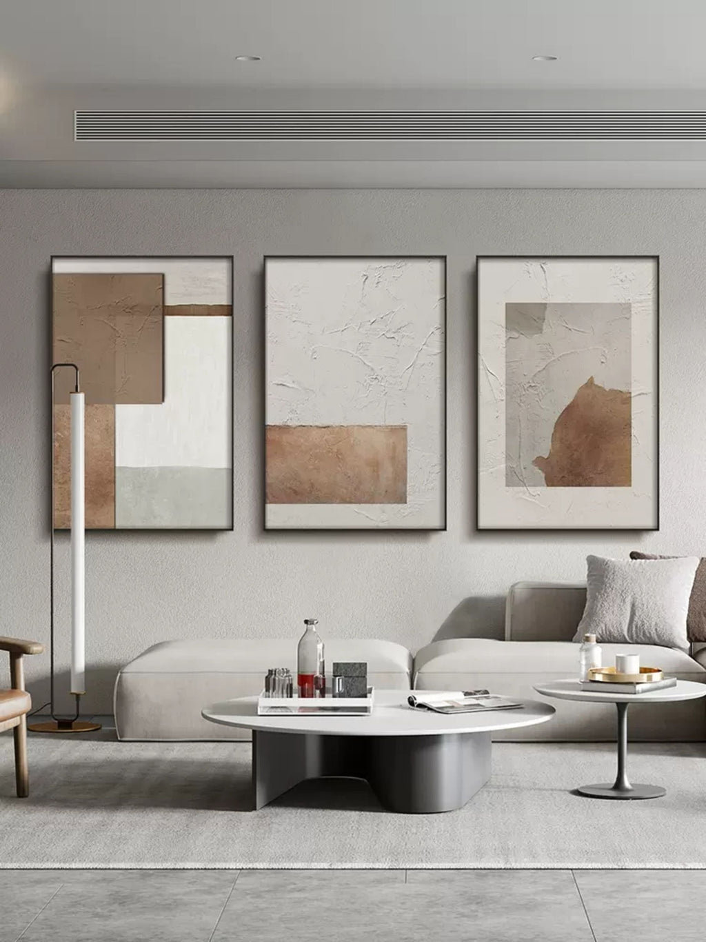 Neutral Triptych 3D Textured Painting