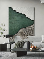 Emerald Green Landscape Bas-Relief Painting