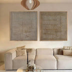 Earthy Textured Linear Pattern Diptych Wall Art Set
