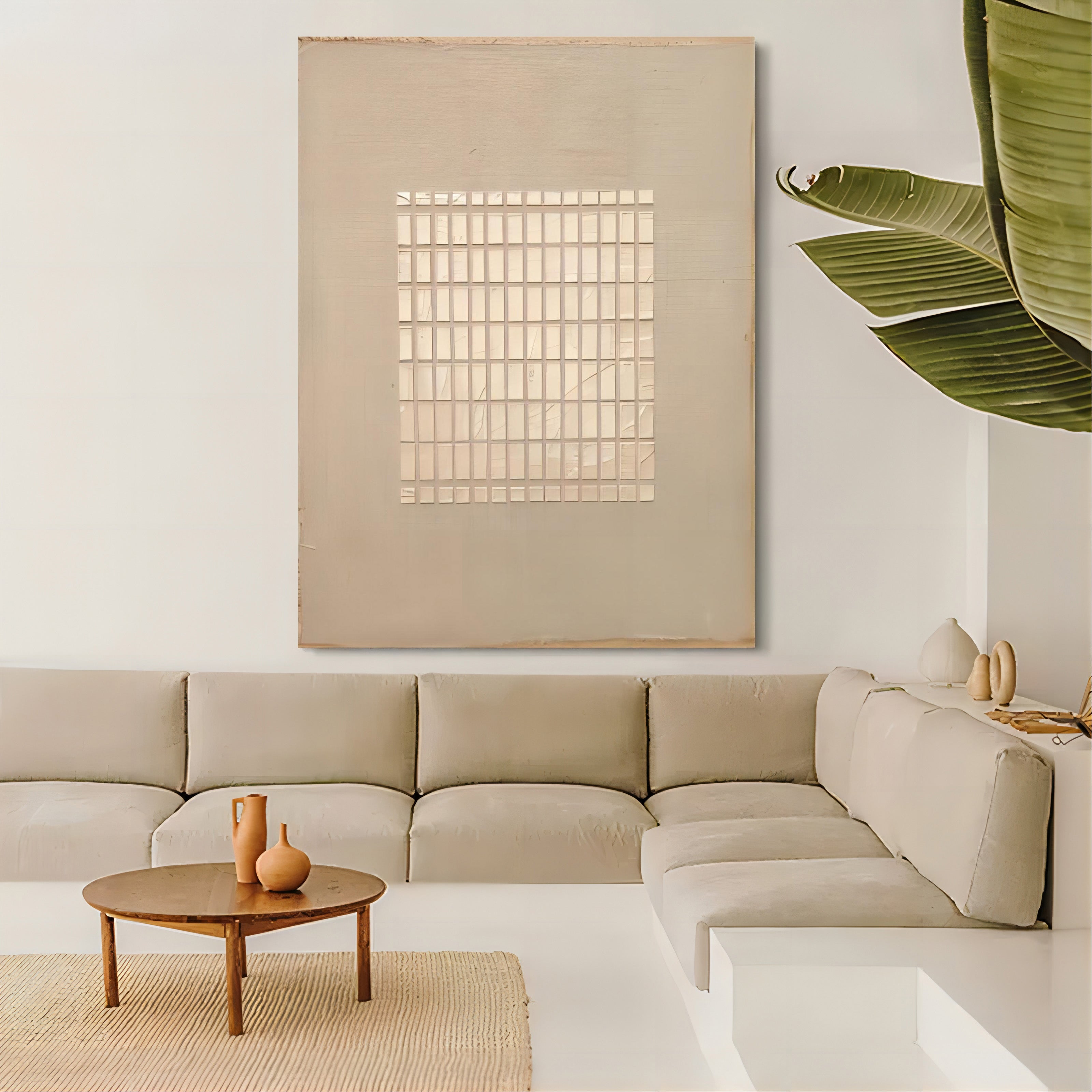 Wabi-Sabi Minimalist Neutral Grid Texture Oil Painting