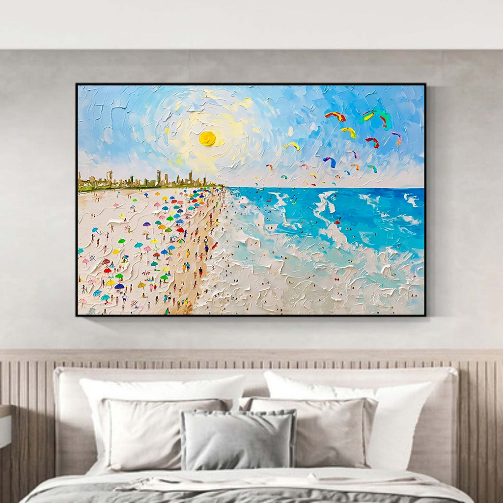 Vibrant Coastal Beach Day Impasto Painting