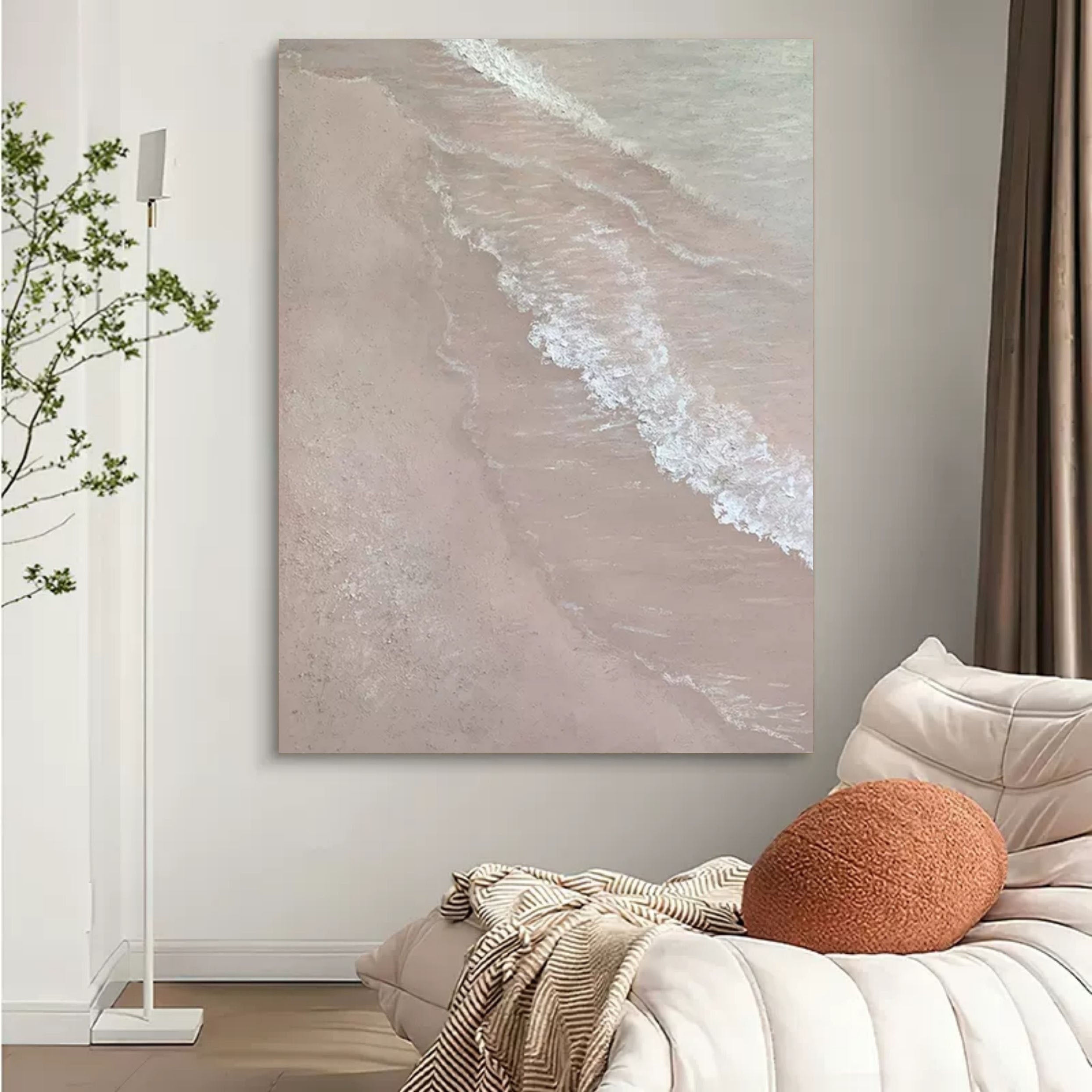 Wabi-Sabi Wall Art Soft Pink Beach Wave Painting