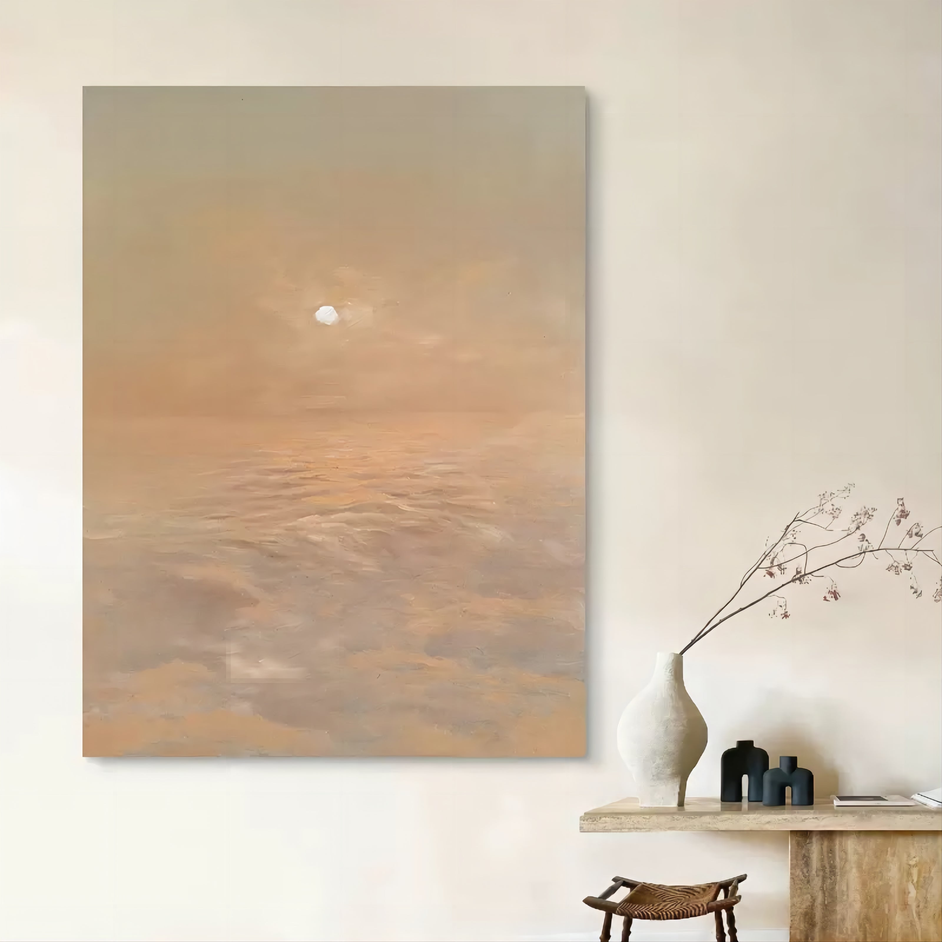 Serene Coastal Sunrise Landscape Oil Painting