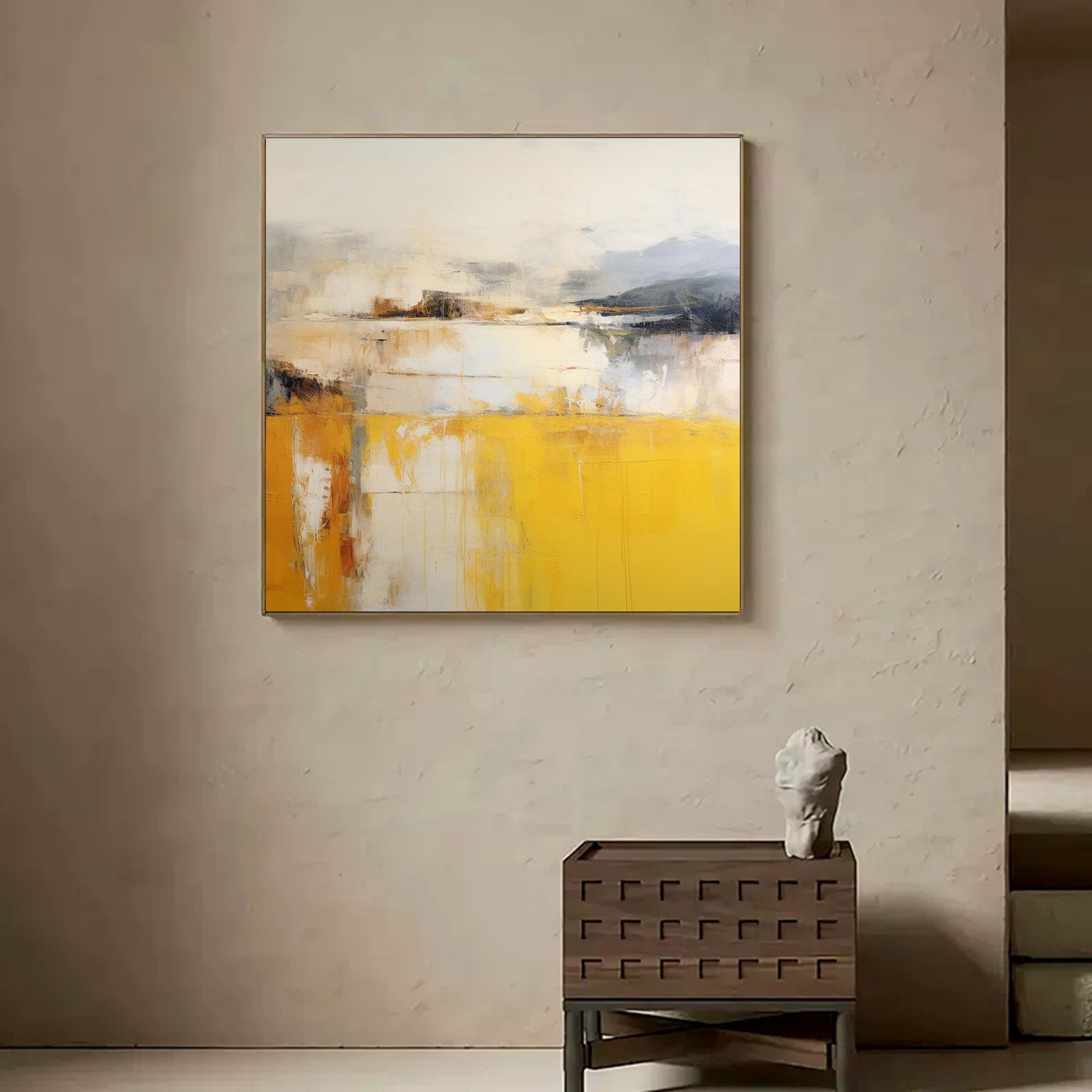 Abstract Landscape Oil Painting Vibrant Yellow