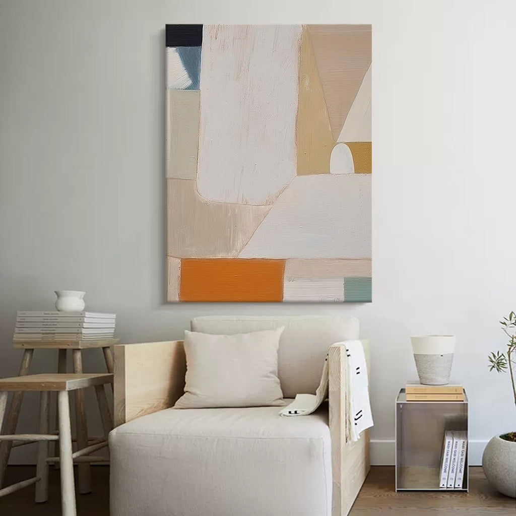 Neutral Geometric Abstract Oil Painting