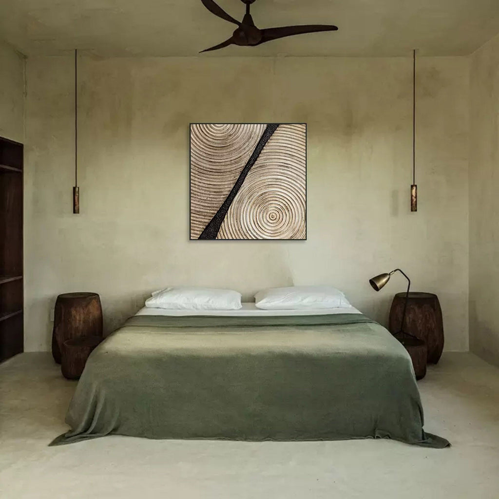 Neutral Tone Textured Spiral Abstract Oil Painting