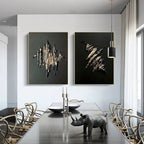 Textured Gold & Black Abstract Oil Painting