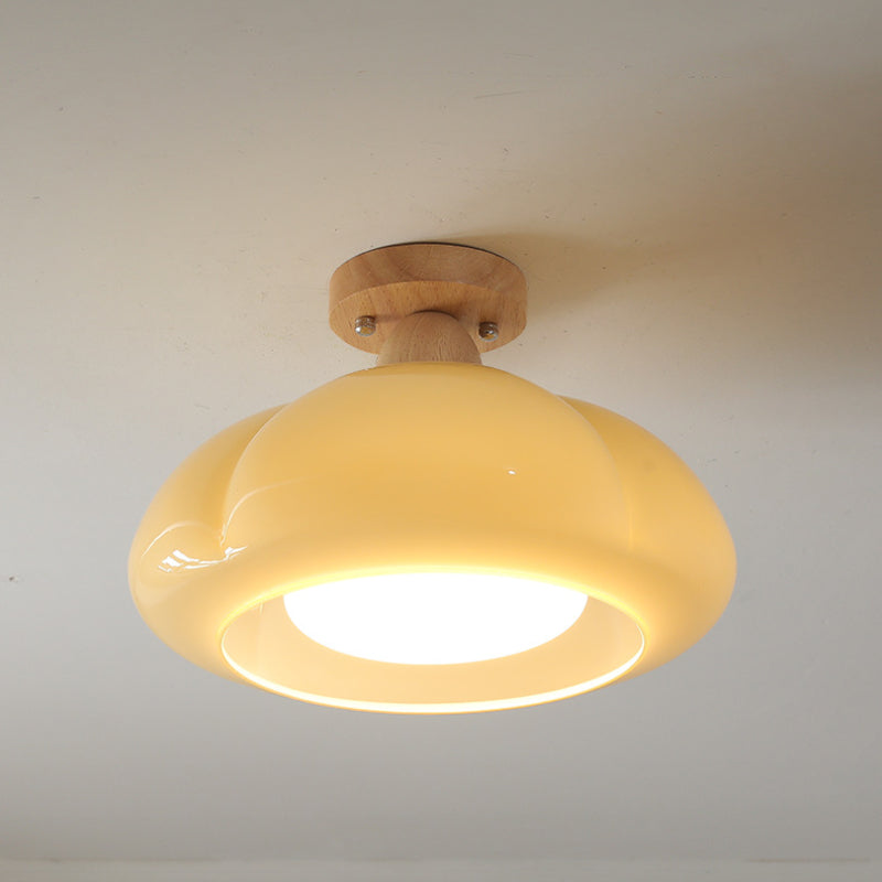 Valentina Modern LED Flush Mount Ceiling Light Glass Wood Living Room