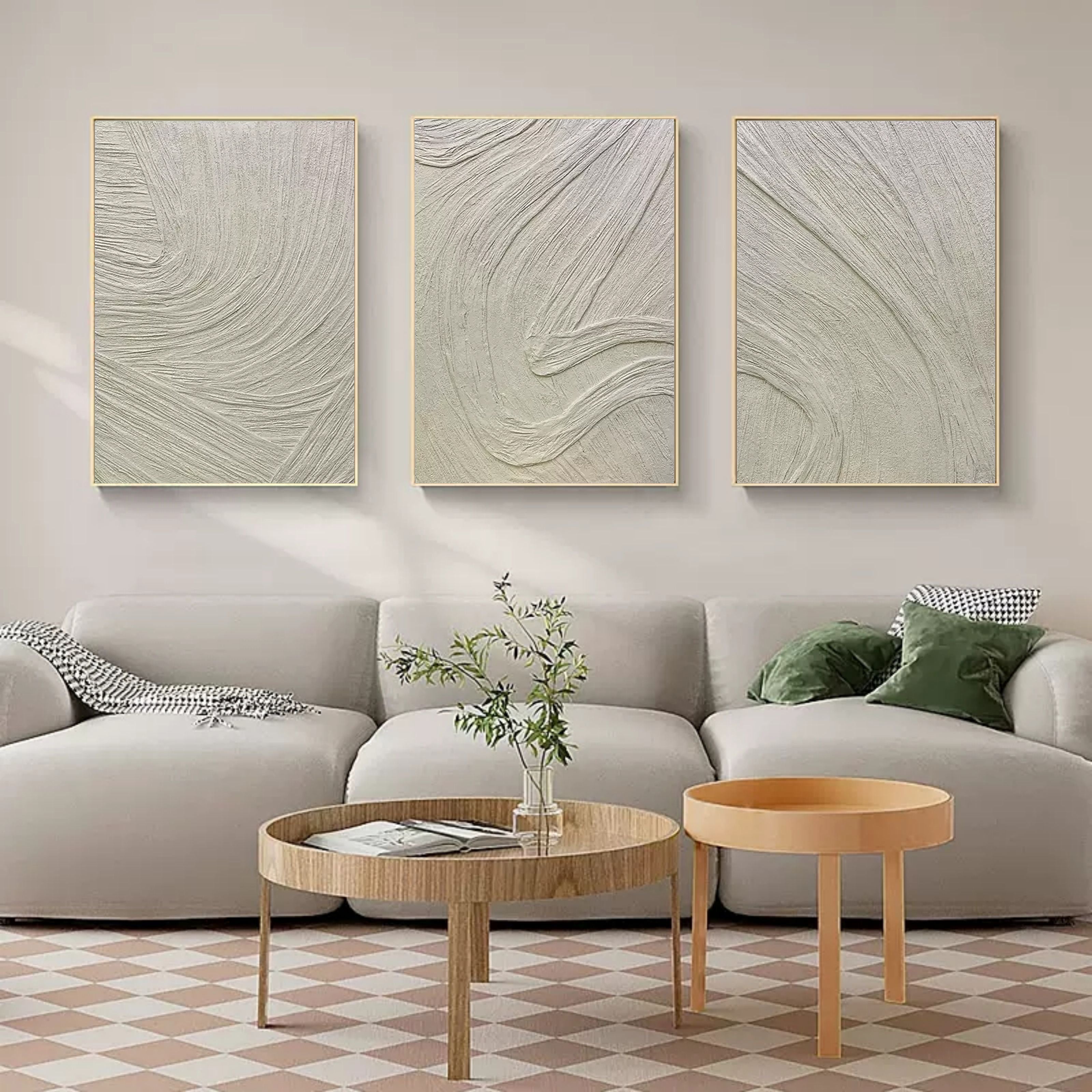 Textured Neutral Wave Triptych Relief Painting Set