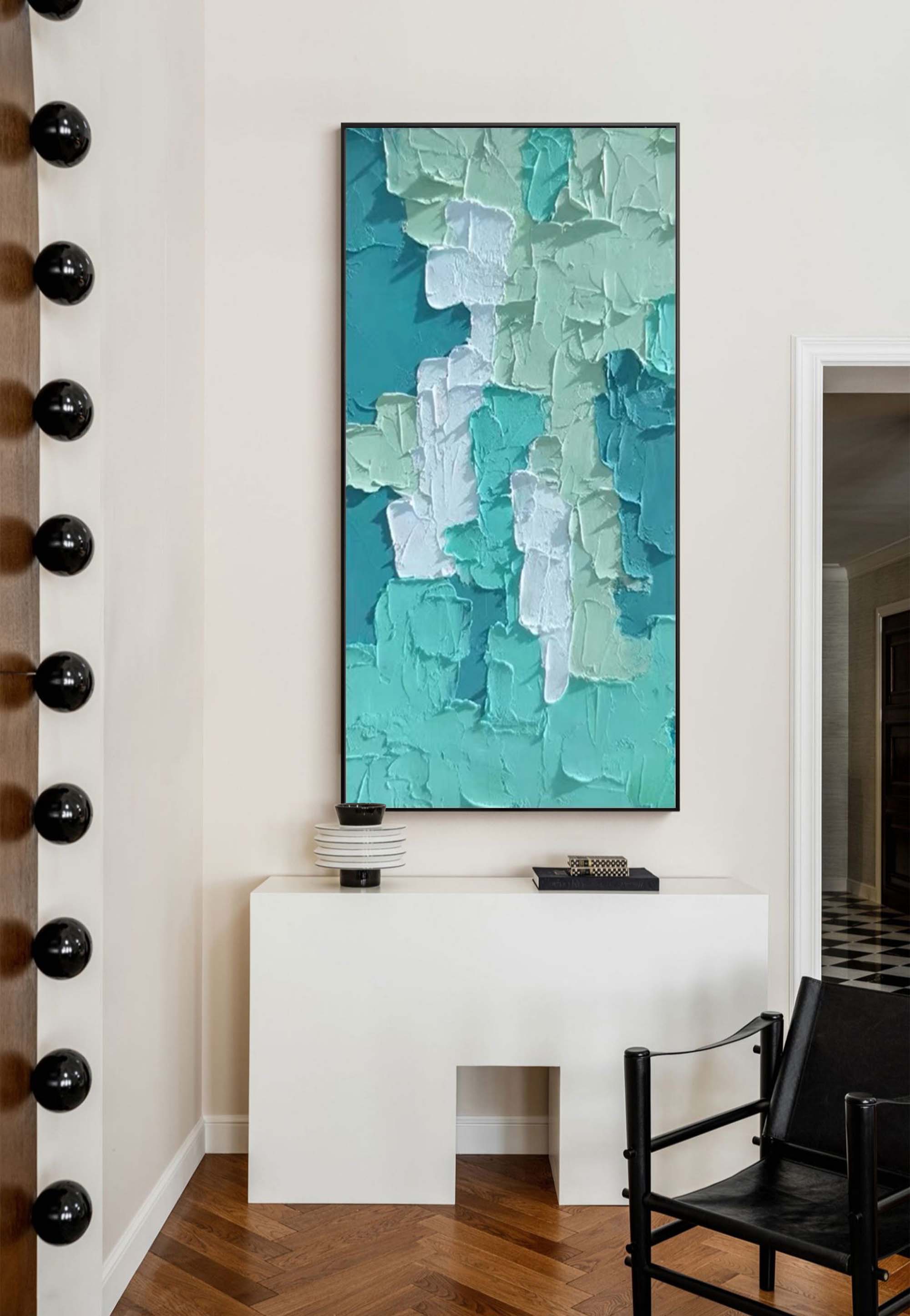 3D Impasto Coastal Abstract Painting Teal And Green