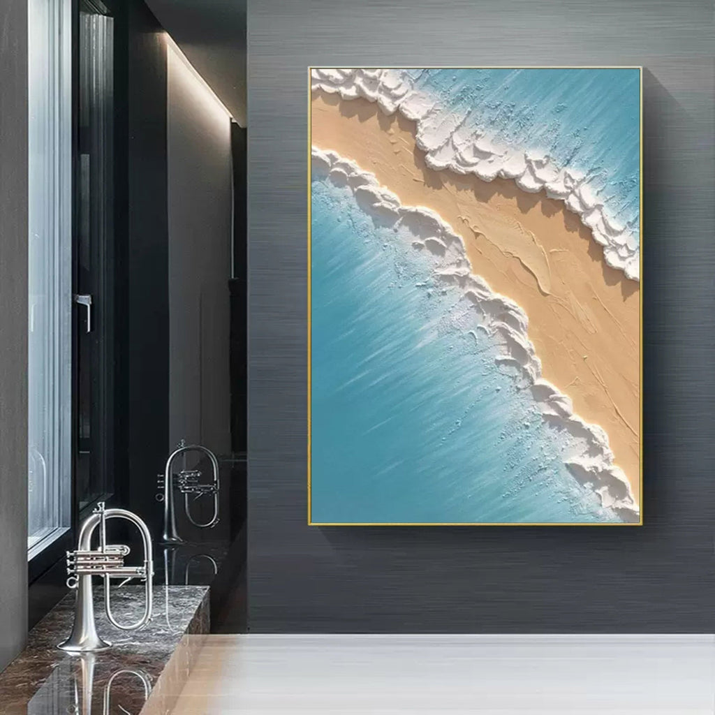Diagonal Coastal Wave Impasto Painting