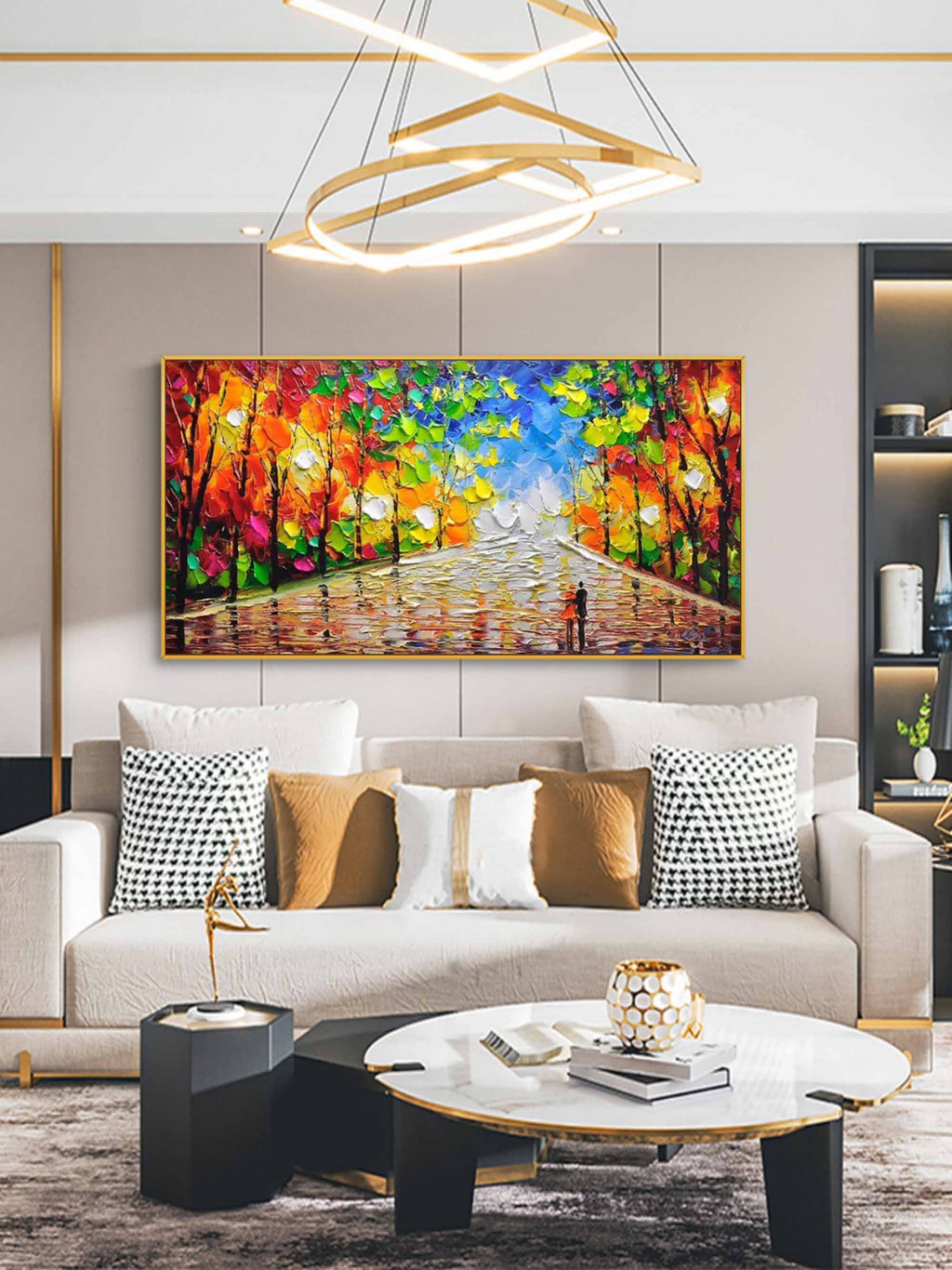 Vibrant Autumn Cityscape Impasto Painting