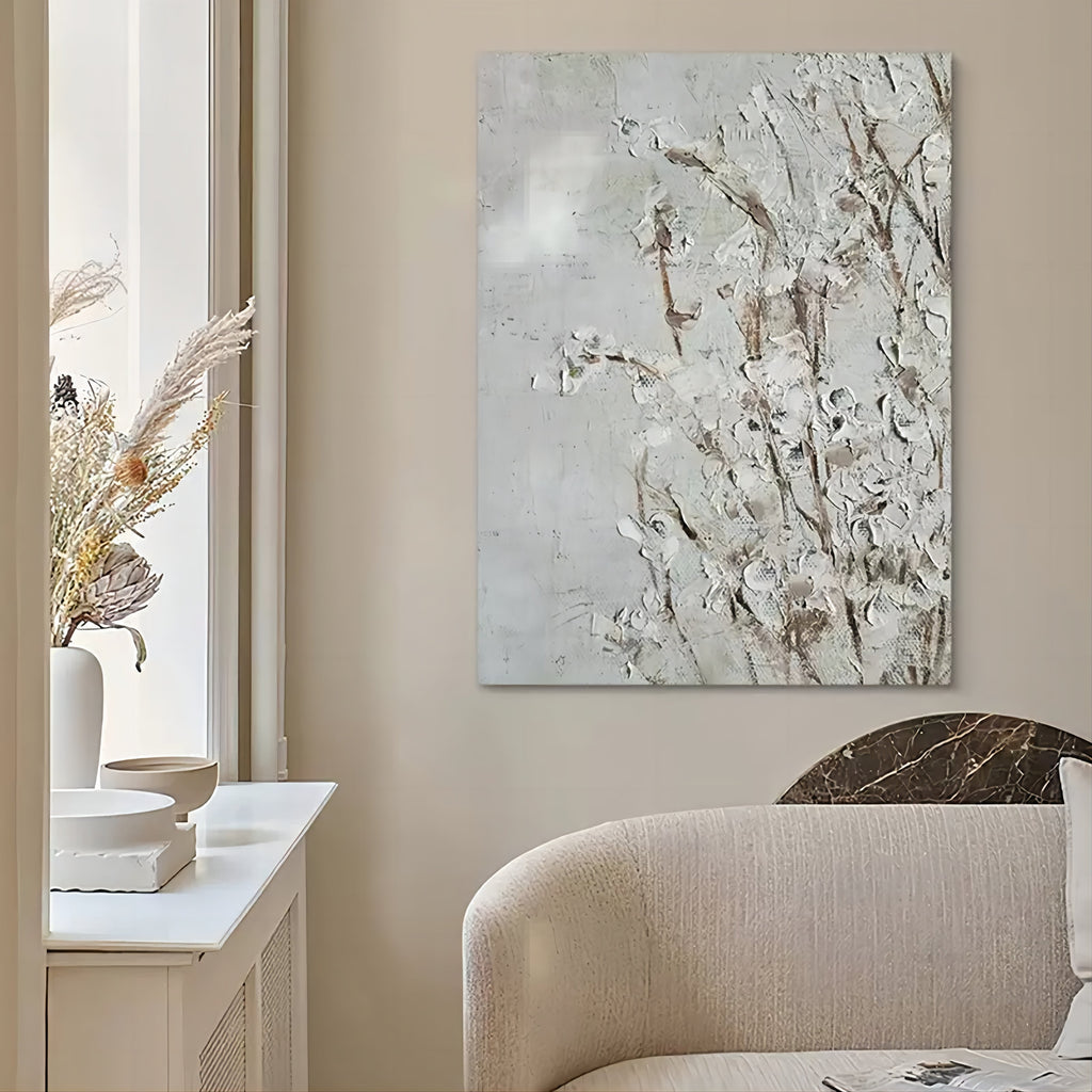 Textured Neutral Floral Impasto Painting