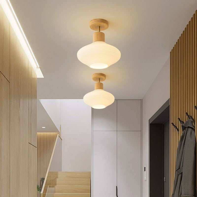 Arisha Minimalist Flush Mount Ceiling Light Wood/Walnut Hallway