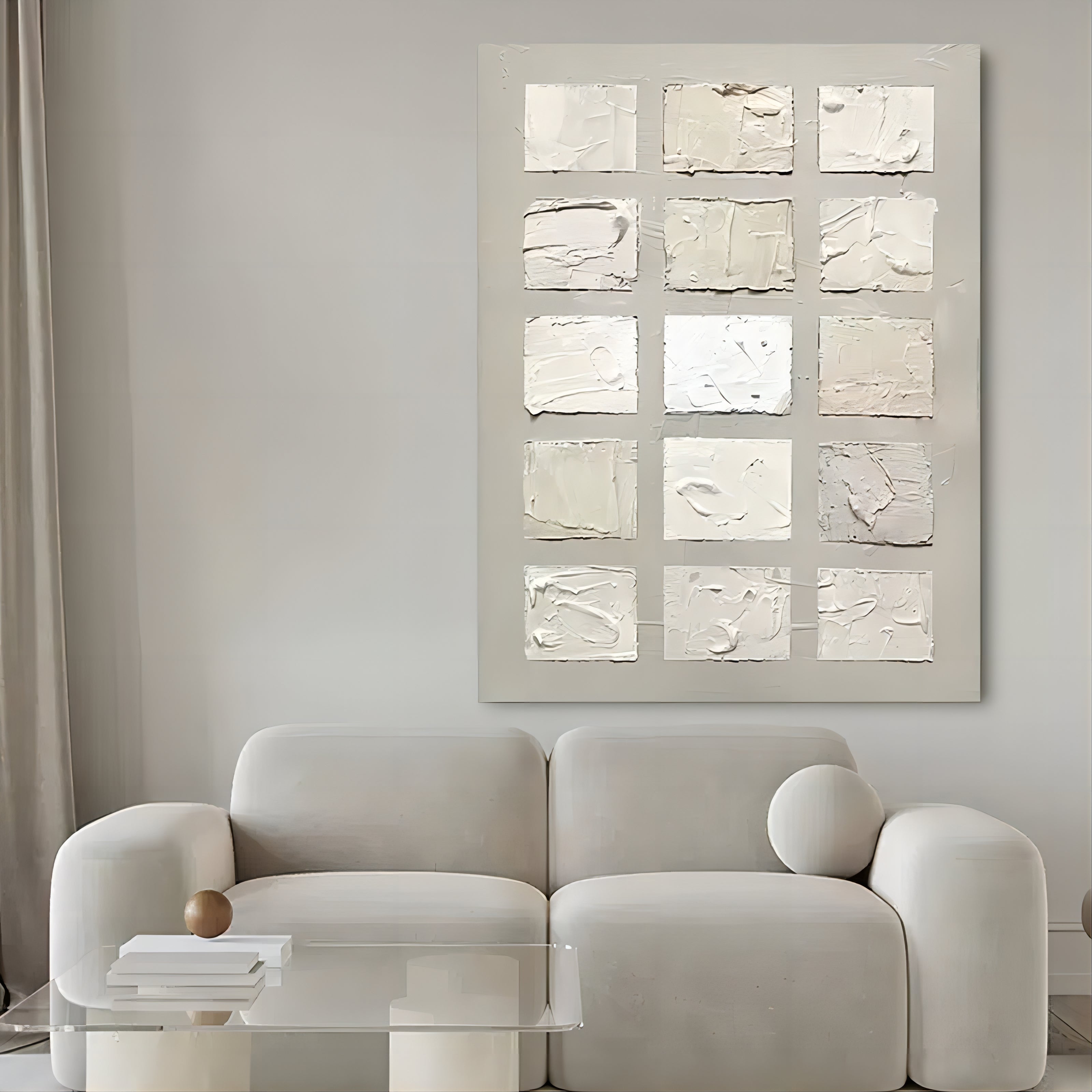 Wabi-Sabi Textured Neutral Tone Grid Oil Painting