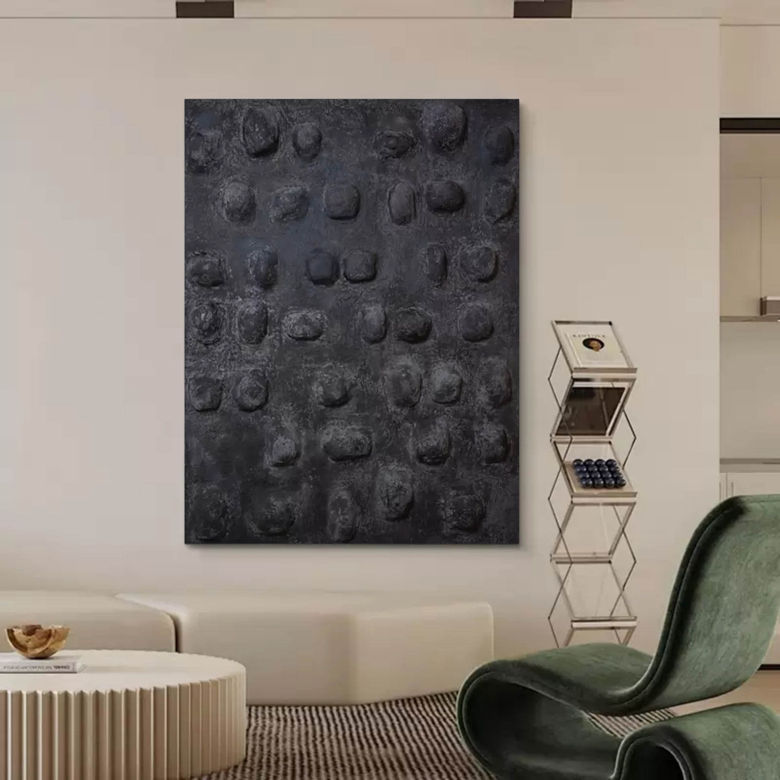 3D Textured Black Wall Art Abstract Tactile Dot