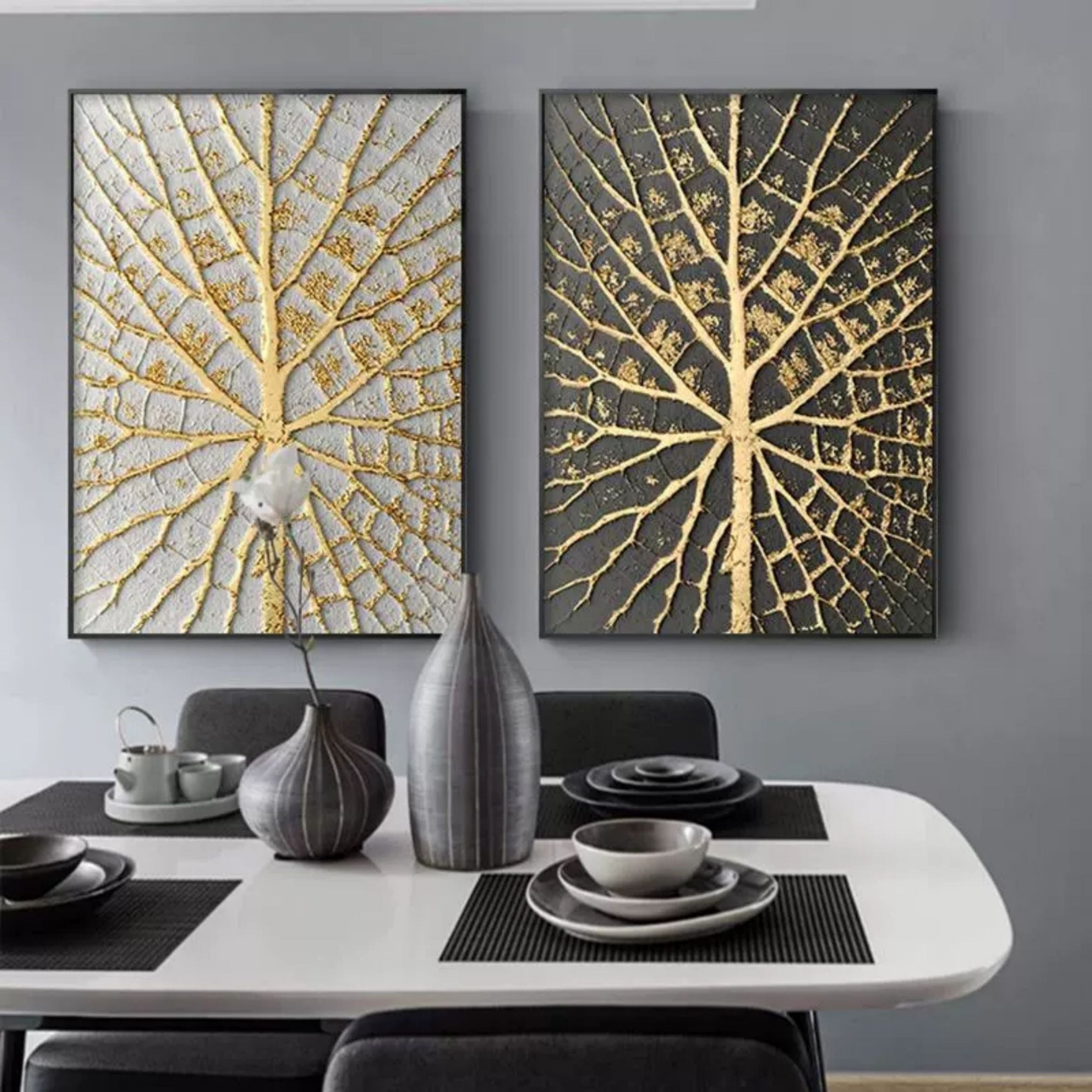 Gilded Vein Tree Impasto Painting