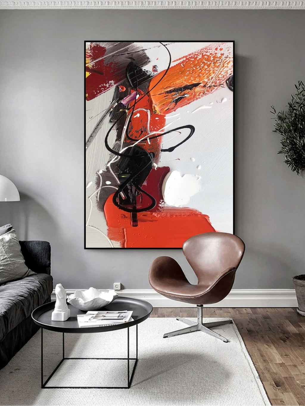 Colorful Vibrant Abstract Painting Red Orange