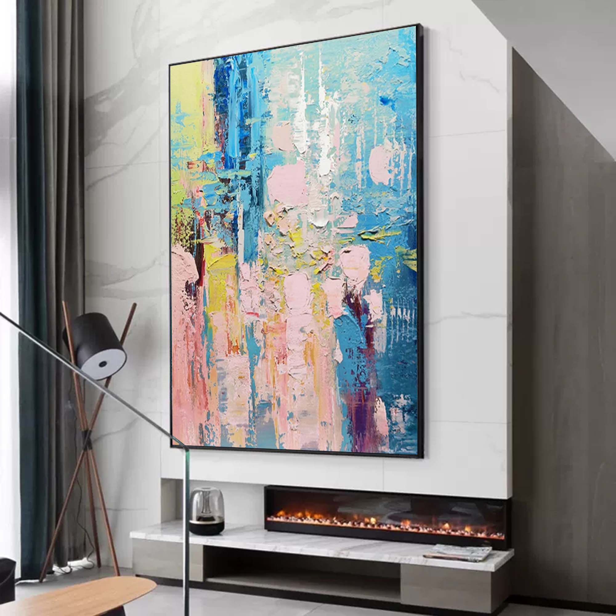 Vibrant Impasto Oil Painting Blue Pink Yellow