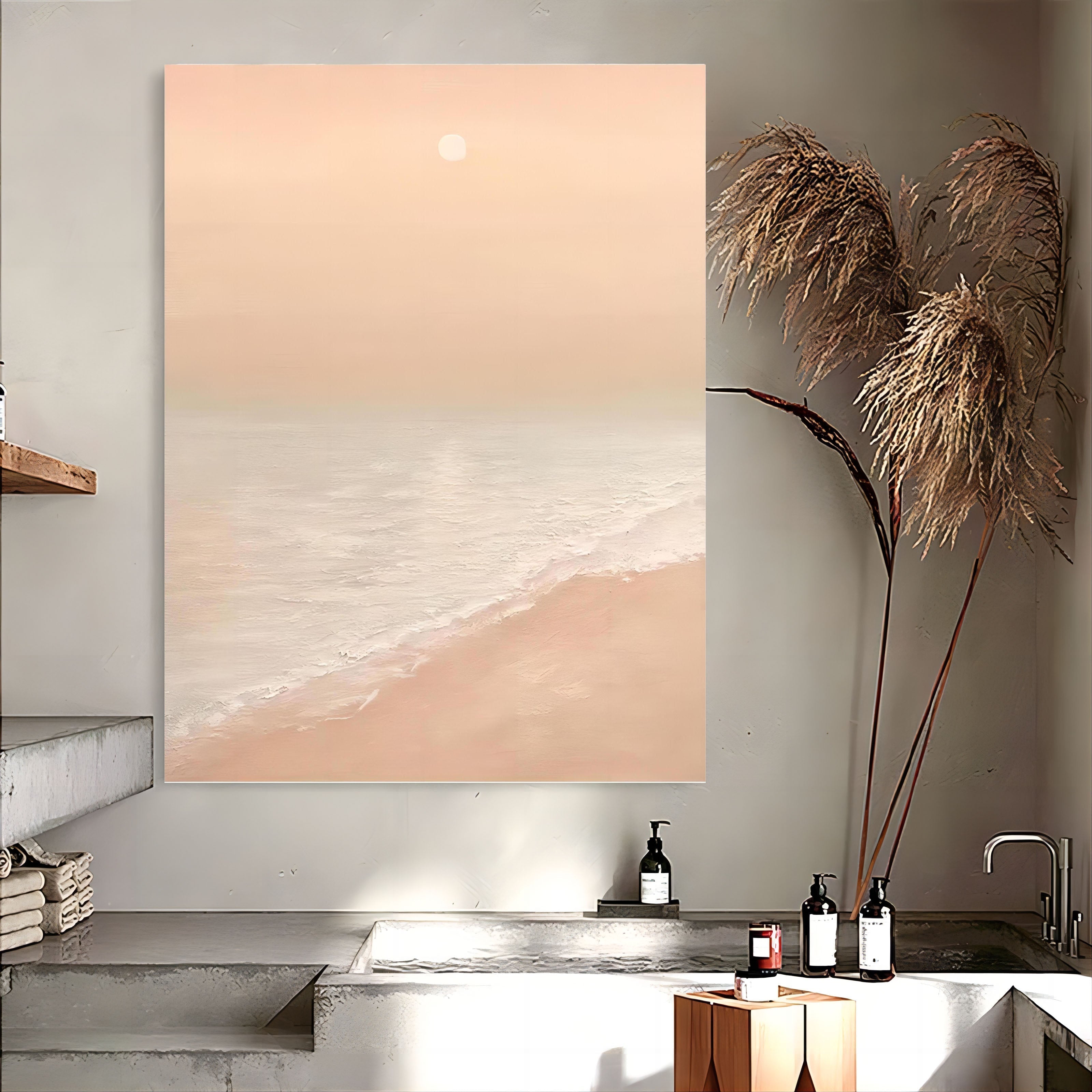 Wabi-Sabi Wall Soft Pink Beach Sunset Abstract Painting
