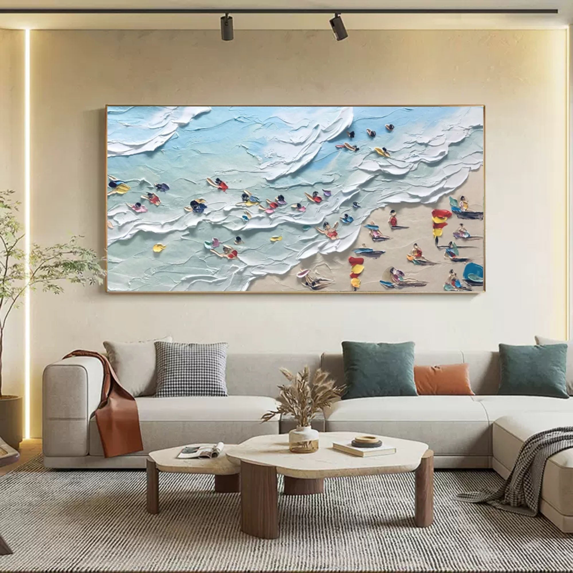 Aerial Beach Scene Impasto Painting