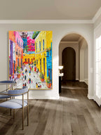 Vibrant Mediterranean Street Painting Impasto Textured
