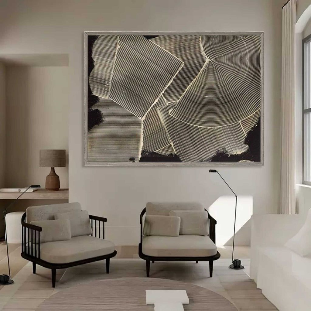 Geometric Line Texture Oil Painting Minimalist Black White