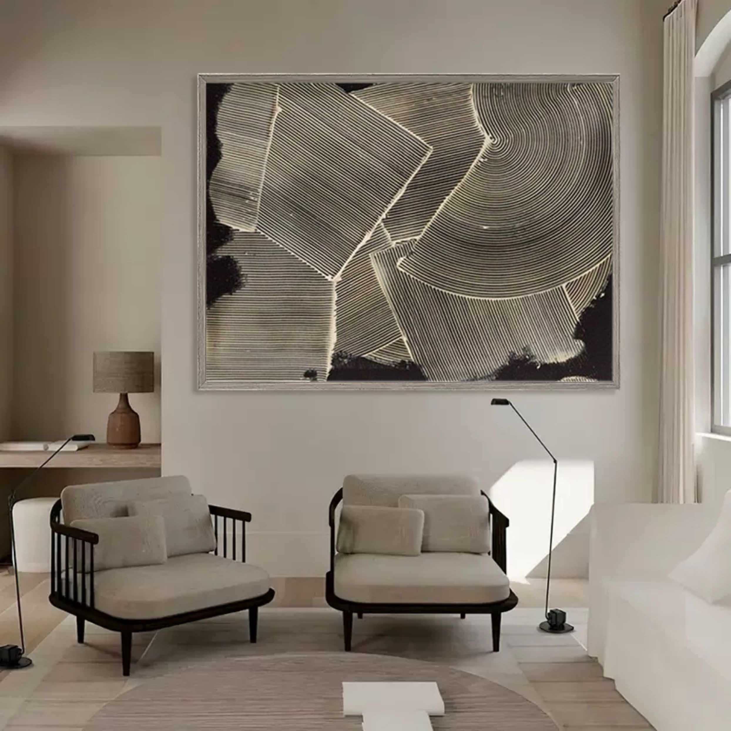 Geometric Line Texture Oil Painting Minimalist Black White