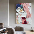 Thick Impasto White Pink Red Abstract Oil Painting