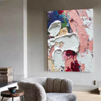 Thick Impasto White Pink Red Abstract Oil Painting
