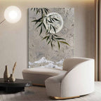 Muted Neutral Textured Moon Willow Mountain Oil Painting