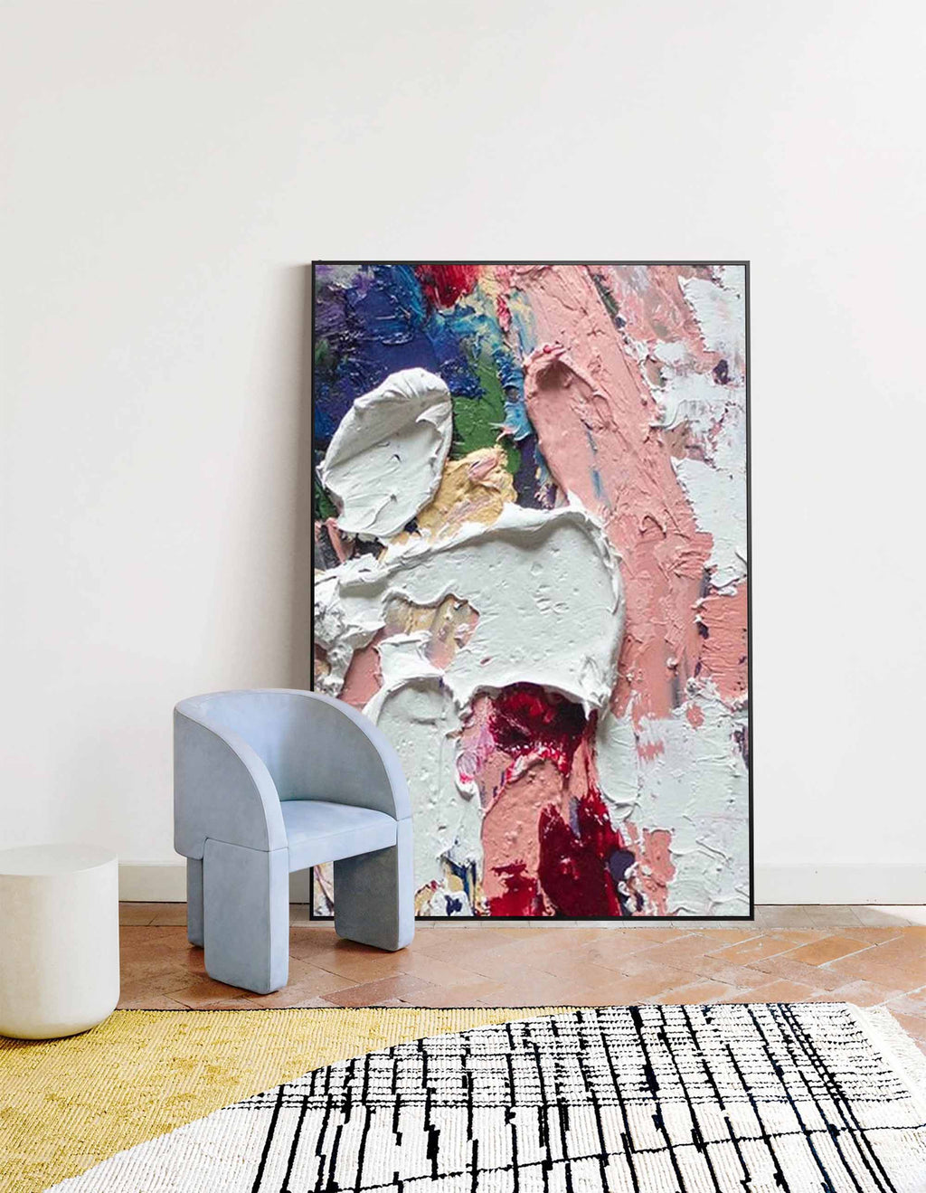 Thick Impasto White Pink Red Abstract Oil Painting