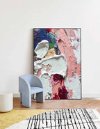Thick Impasto White Pink Red Abstract Oil Painting
