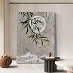 Muted Neutral Textured Moon Willow Mountain Oil Painting