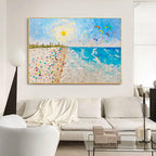 Vibrant Coastal Beach Day Impasto Painting