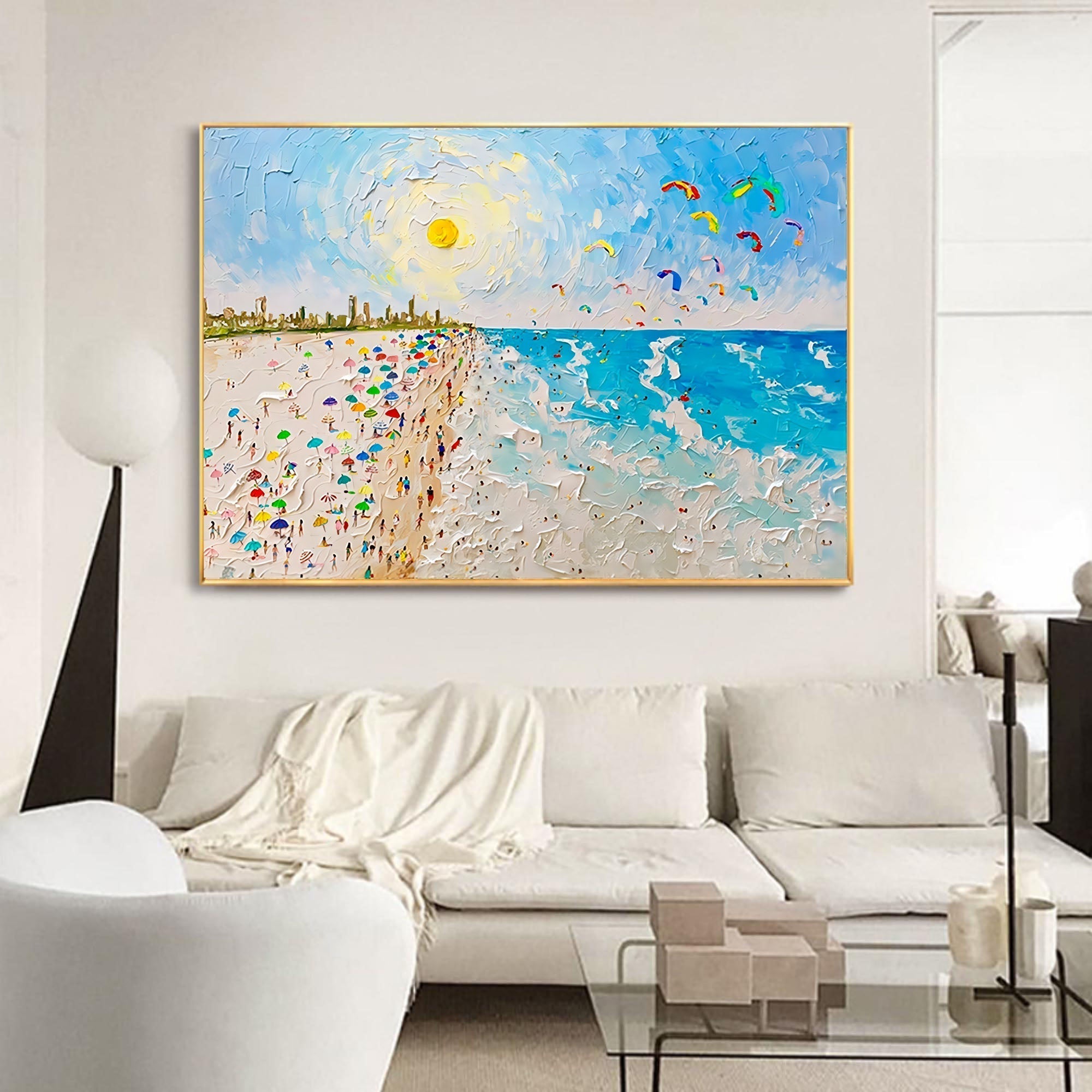 Vibrant Coastal Beach Day Impasto Painting