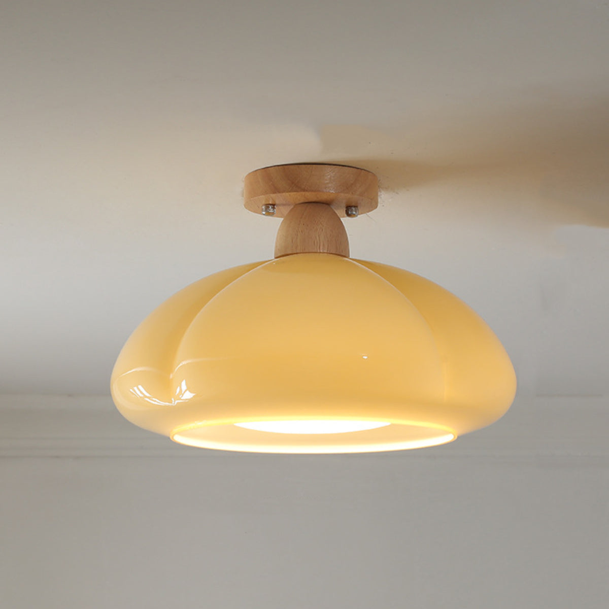 Valentina Modern LED Flush Mount Ceiling Light Glass Wood Living Room