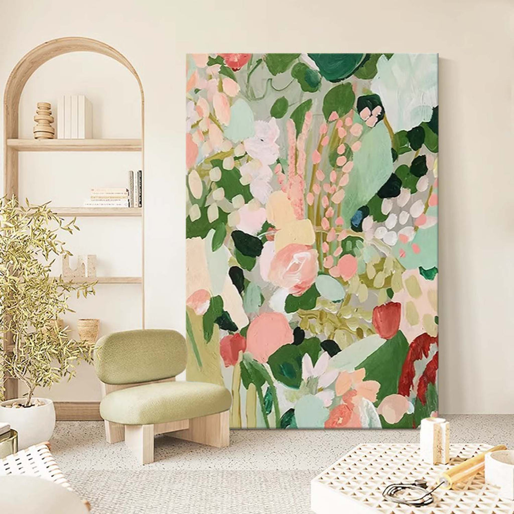 Soft Pastel Floral Field Oil Painting Modern