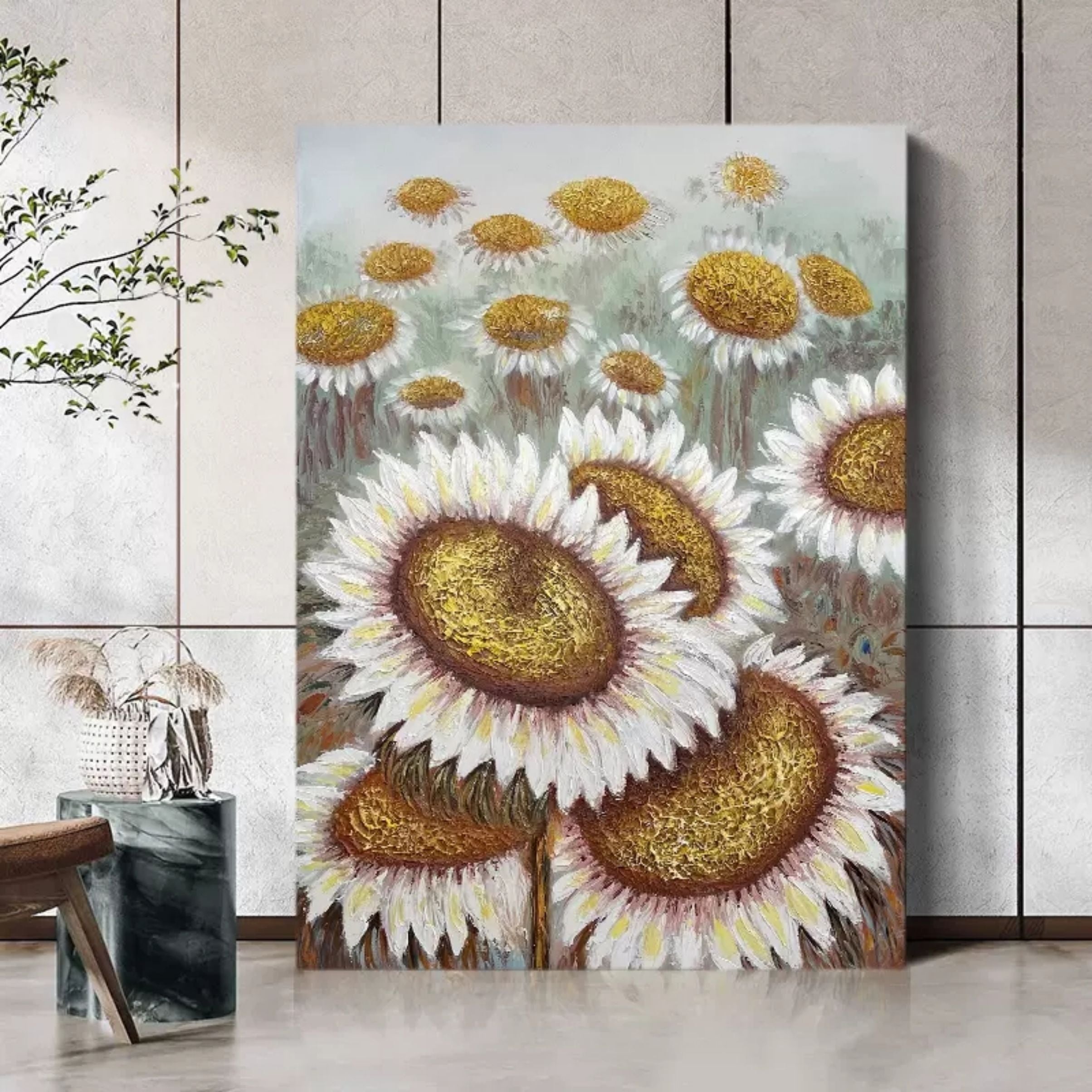 Textured Sunflower Wall Art Gold Accent Floral