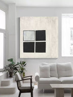 Wabi-Sabi Minimalist Black and White Grid Impasto Oil Painting