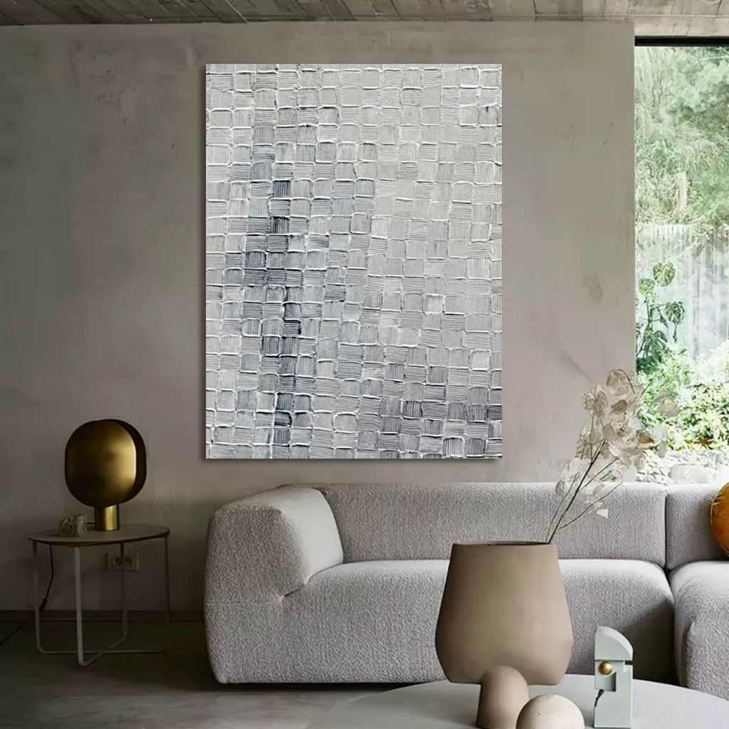 Silver Gray Textured Grid Wall Art