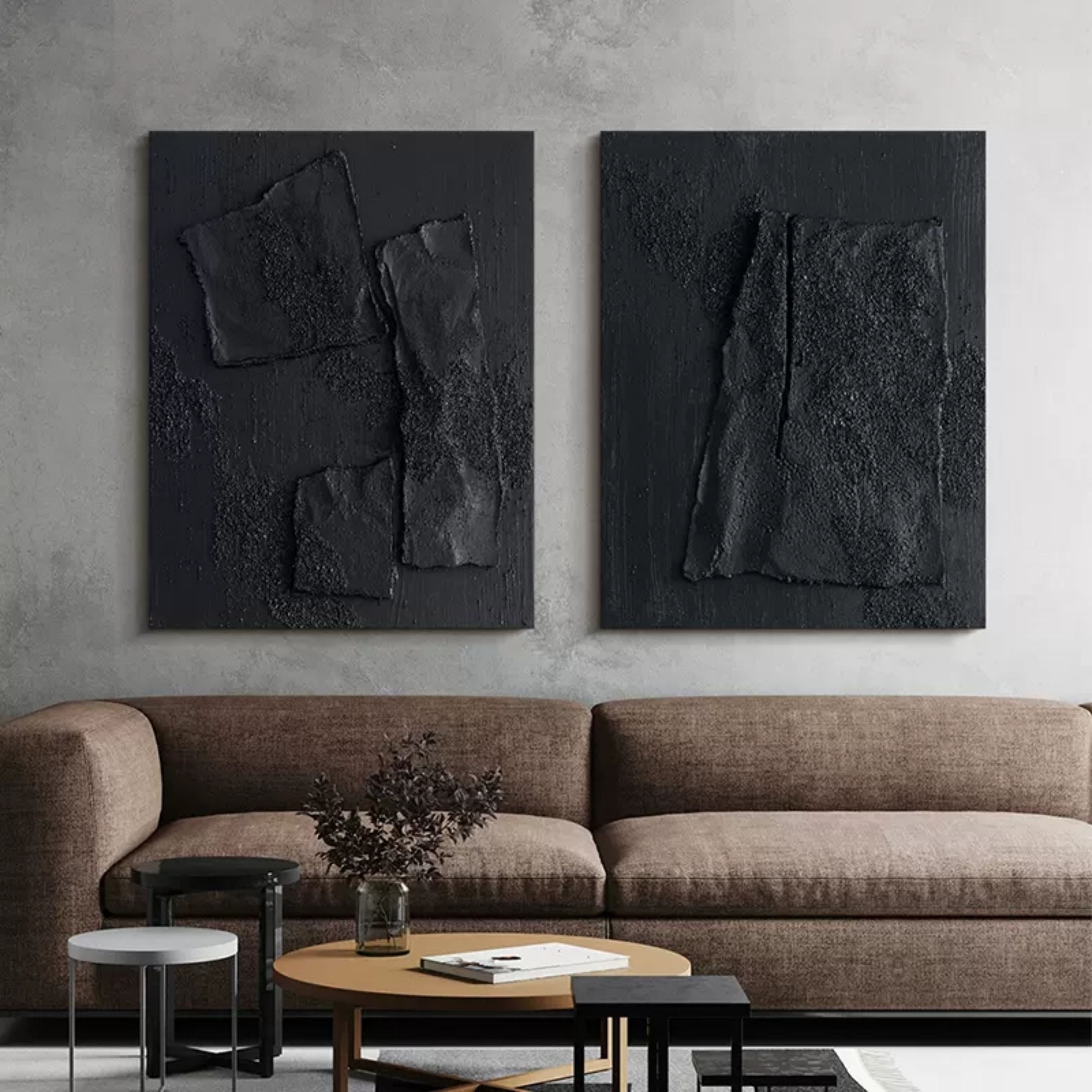 Wall Art Abstract Black Impasto Texture