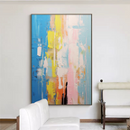 Impasto Vertical Abstract Painting Blue And Pink