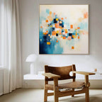 Geometric Pixel Painting Warm Orange Blue
