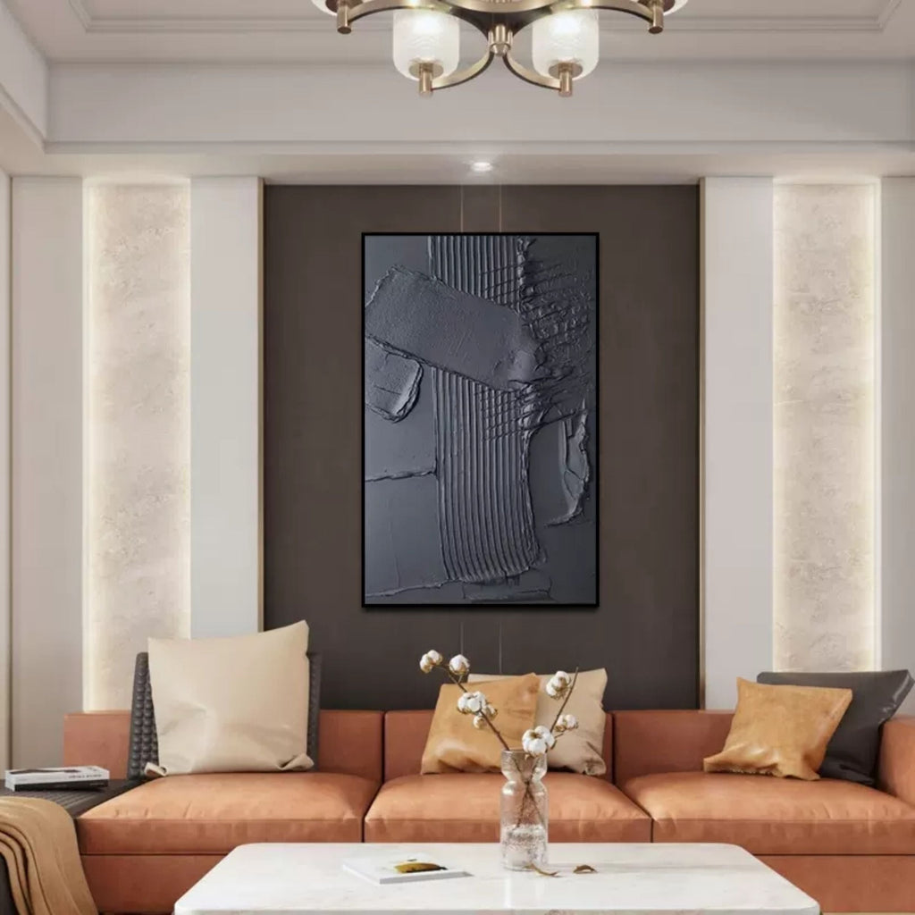 Dark Gray Textured Abstract Wall Art Modern Industrial